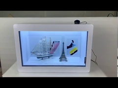 Expositor de tela transparente 3D TLCD totem de sinalização com tela sensível ao toque